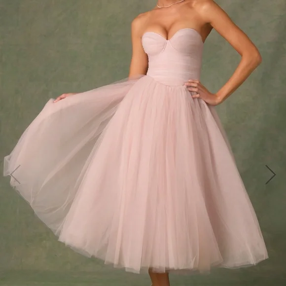 Oh Polly Tulle Corset Midaxi Dress in Dusty Rose - Picture 1 of 2